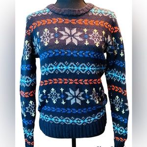 American Eagle Outfitters Navy Ski Crewneck Winter Design Kit Sweater Size Small